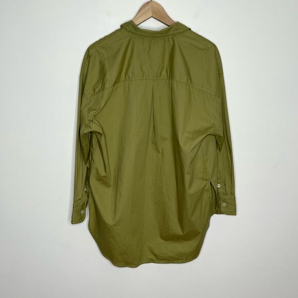 Anthropologie Maeve Women Bennet Button Down Shirt Small Green Side Slits Cotton - Picture 11 of 13